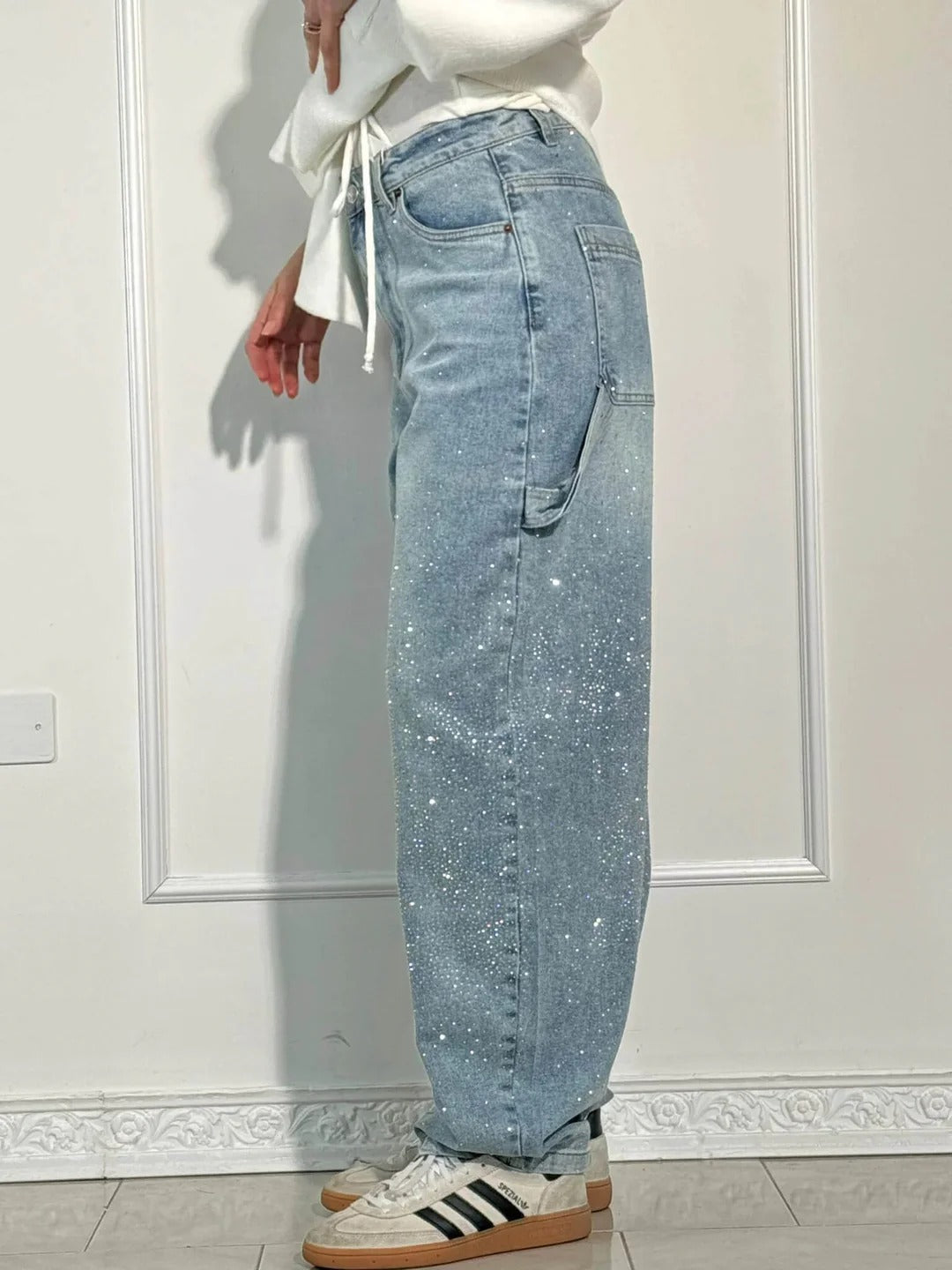 Jeans Anchos Con Brillantes