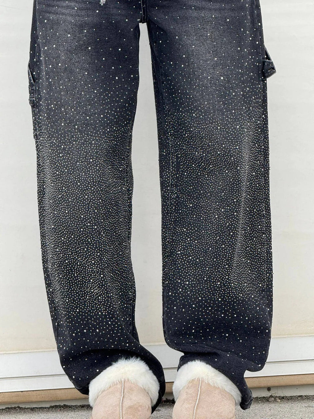 Jeans Anchos Con Brillantes