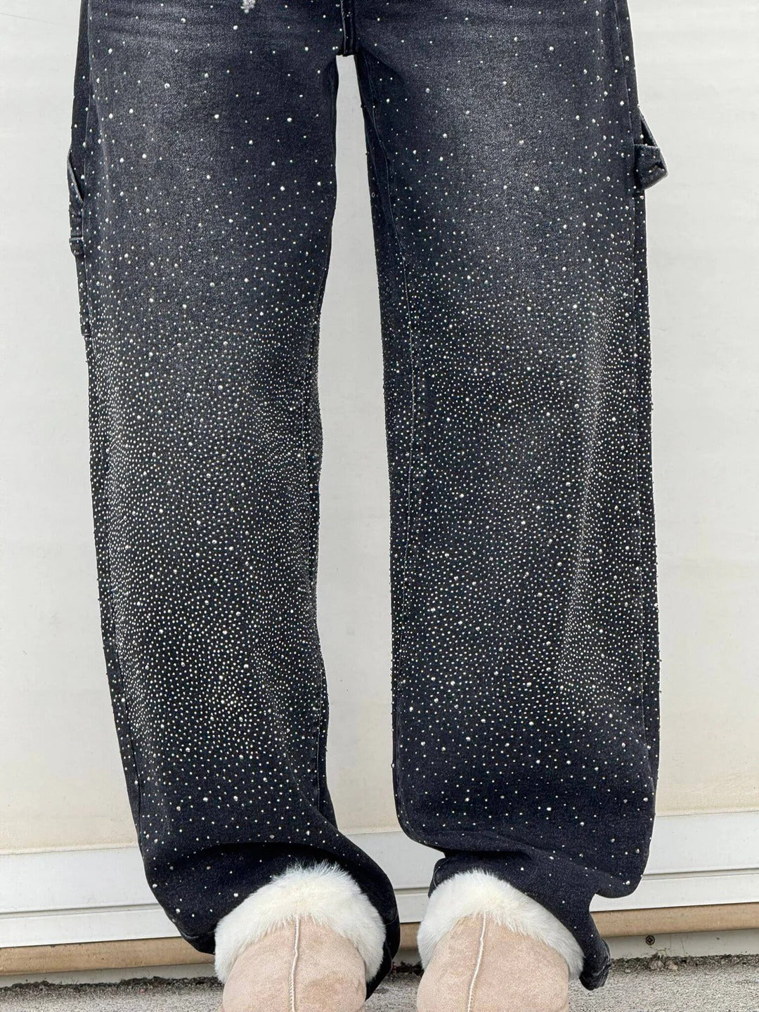Jeans Anchos Con Brillantes