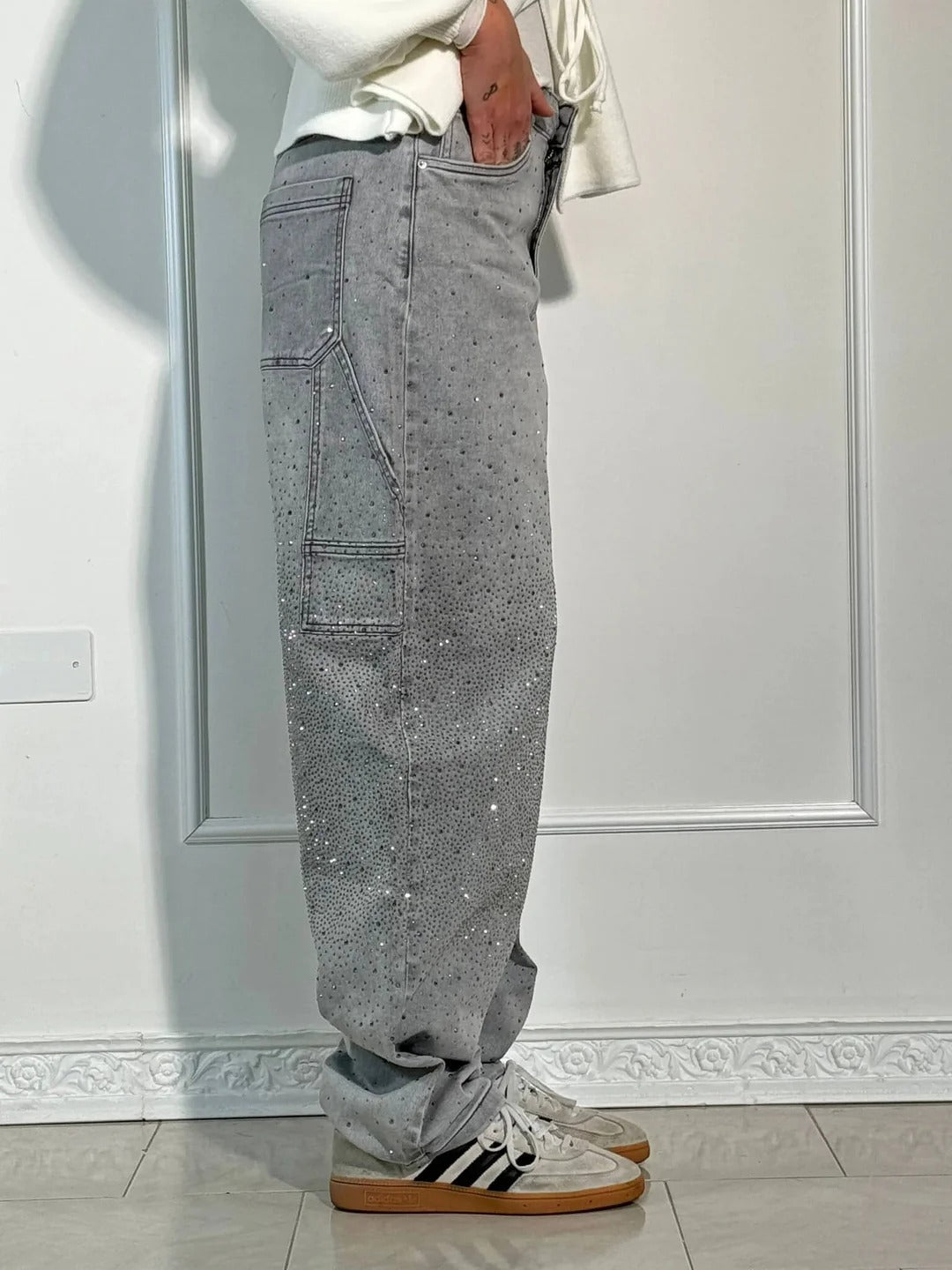 Jeans Anchos Con Brillantes