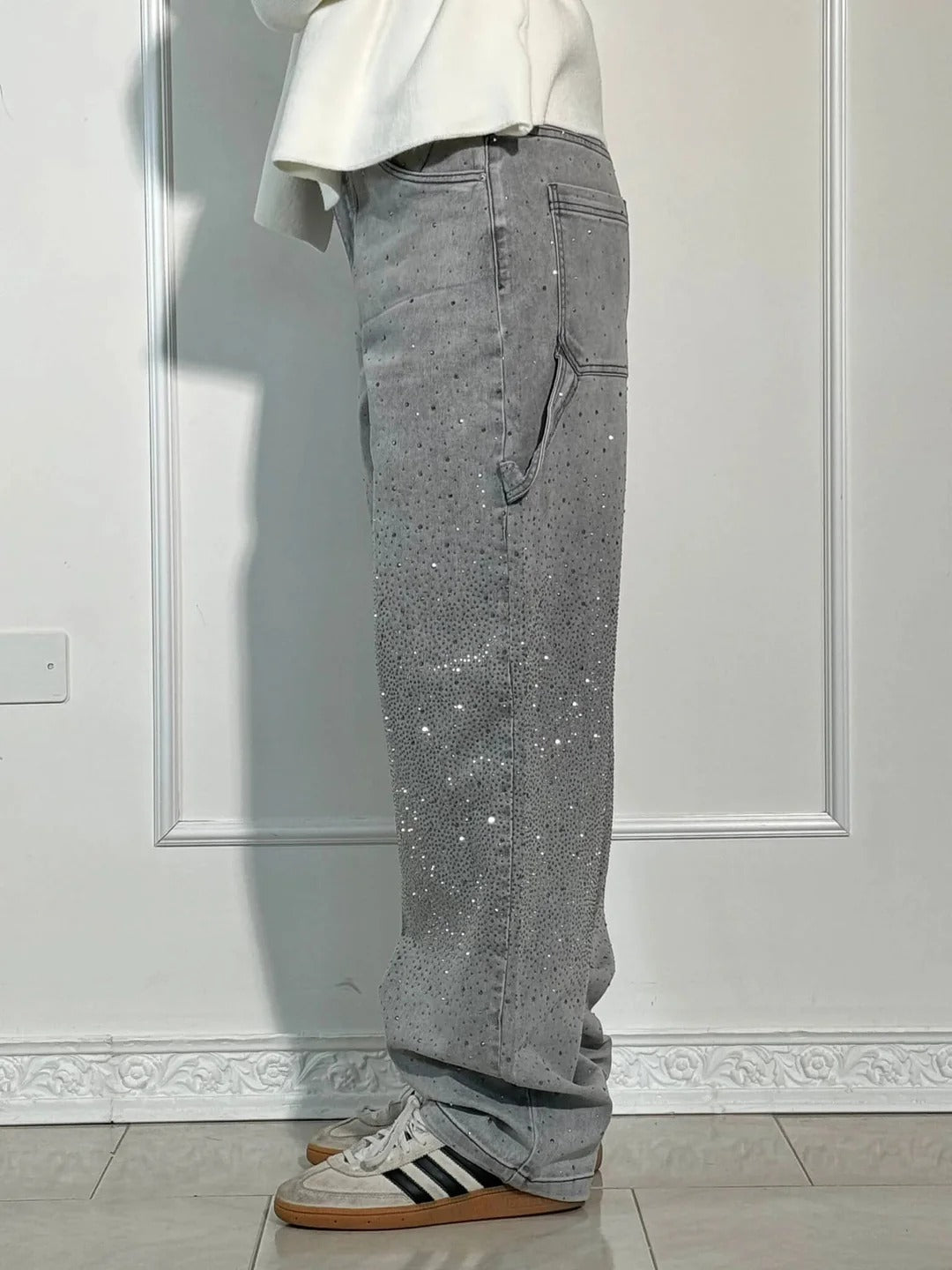 Jeans Anchos Con Brillantes
